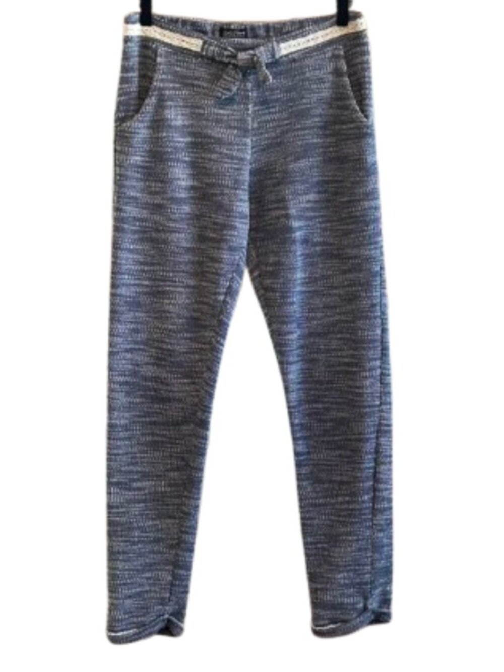 LUCKY BRAND Blue Cream Ivory Knit Bow Cotton Cropped Crop Sweatpants Joggers XS?